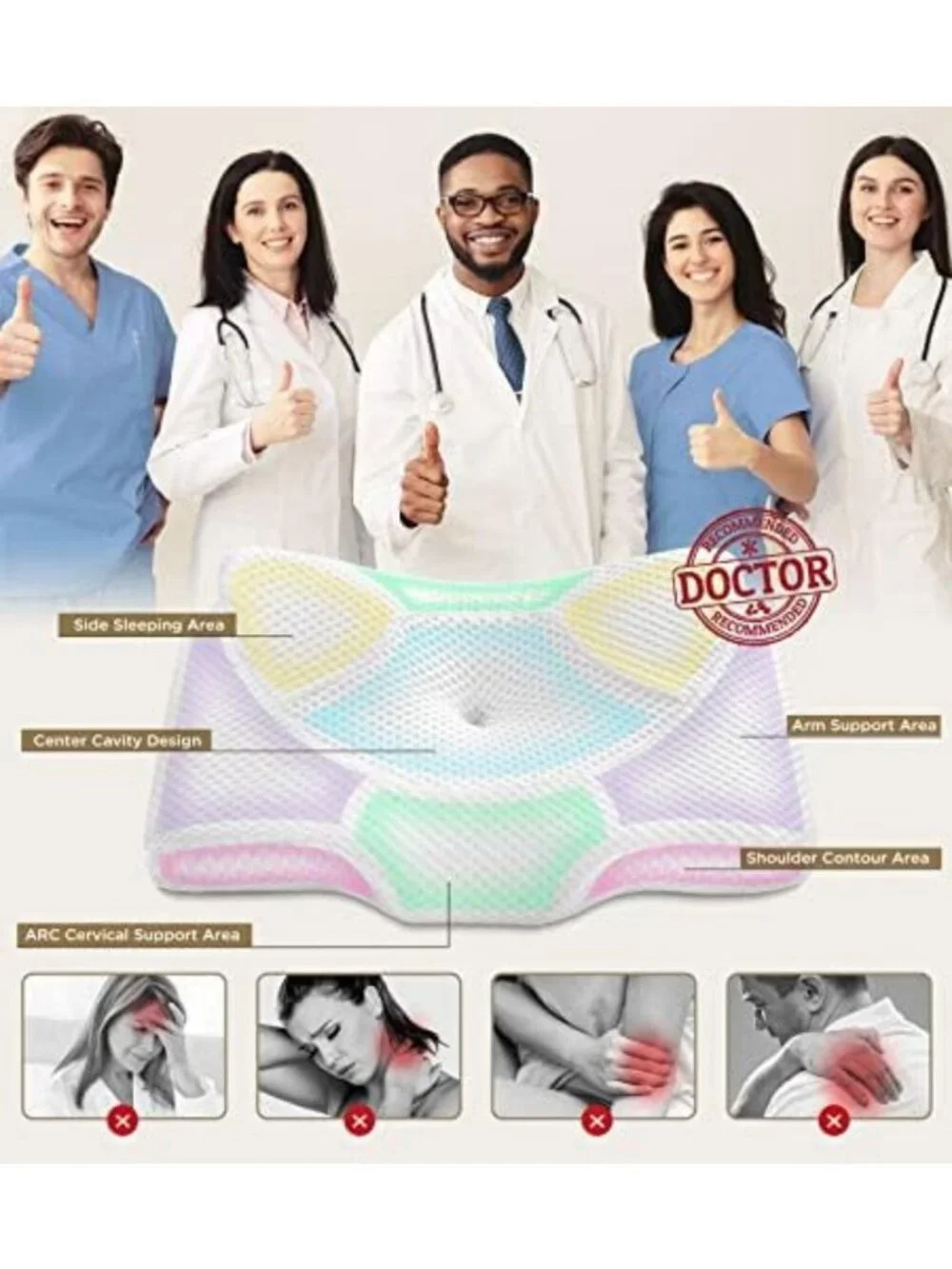 Adjustable Memory Foam Cervical Pillow for Neck Pain Relief, Cooling Case, Side